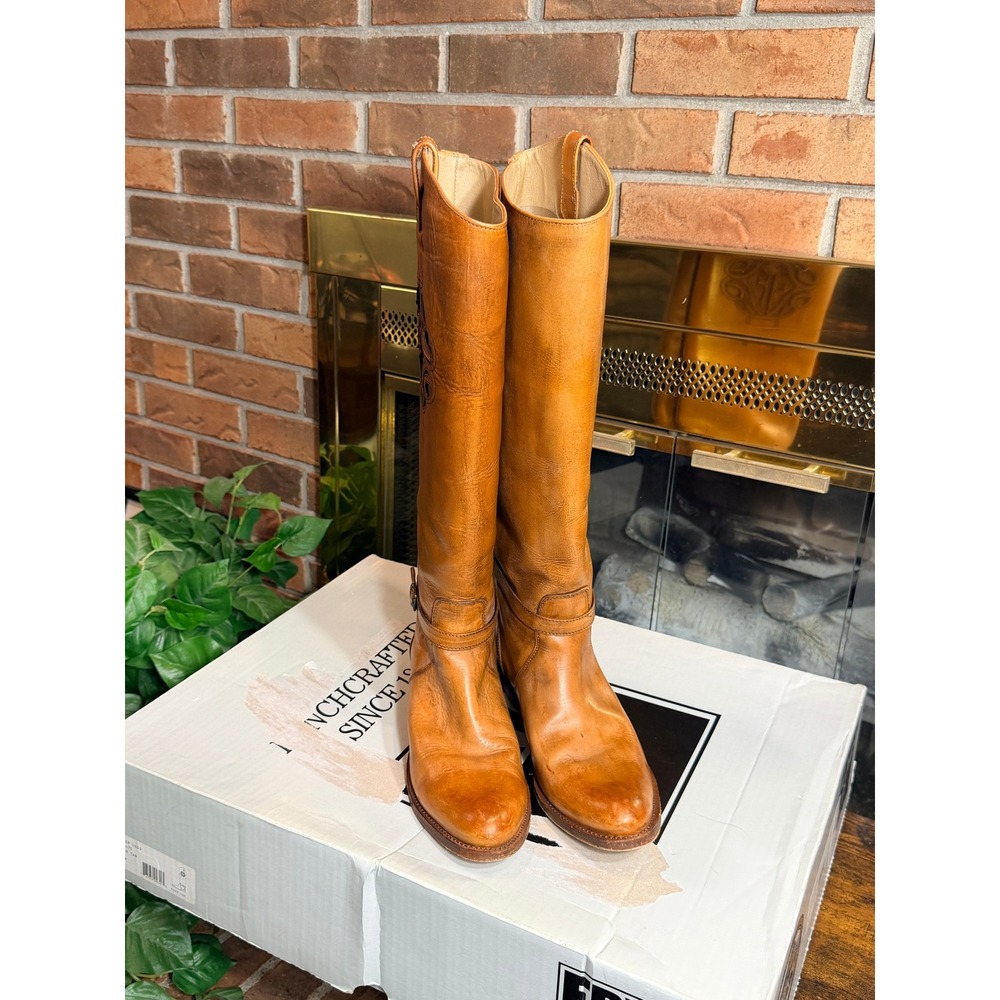 Frye Rider Logo Boots Women Tan Leather Tall Riding EquestrianSize 9M - Picture 9 of 16